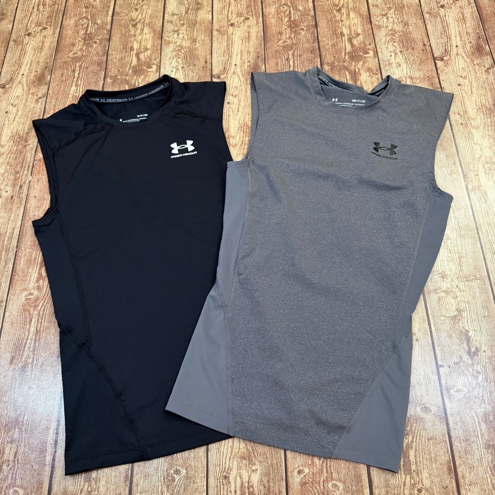 Under Armour HeatGear Compression Tank Top Mens Small Black Gray 2 Pack